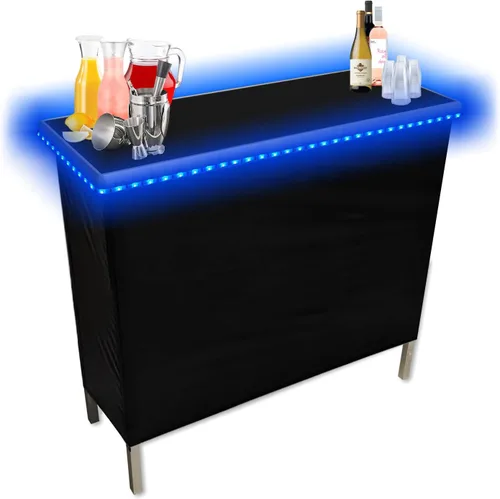 Vista 7 de PARTYPONG Barra de fiesta portátil plegable negra con luces LED multicolor patentadas, falda negra y estante de almacenamiento, juego doble