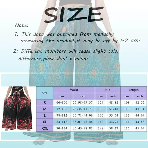 Vista 5 de Women Sweatpants Pants Boho Pants Print Pants Waist Fold Yoga Casual for Women Wide High Vintage Pants for Women