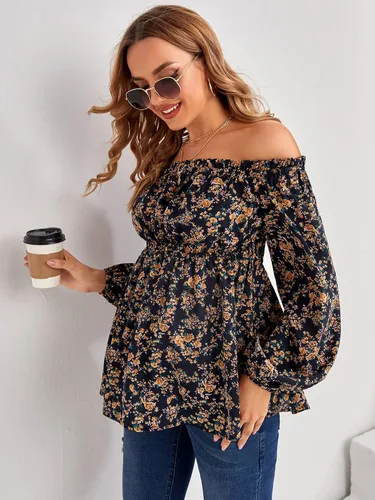 Vista 4 de Floerns Blusa de maternidad Ditsy Floral con hombros descubiertos para mujer