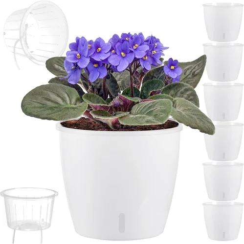 Vista 20 de Macetas de riego automático para plantas de interior, paquete de 16 macetas de riego automático con orificios de drenaje, macetas pequeñas
