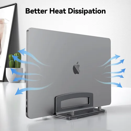 Vista 13 de TECKNET Soporte vertical para laptop, soporte ajustable de aluminio para laptop (hasta 17.3 pulgadas), soporte vertical que ahorra espacio