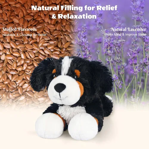 Vista 2 de SuzziPals Perro gran boyero suizo de peluche calefactable y enfriable, almohadilla térmica apta para microondas para calma y relajación, perro