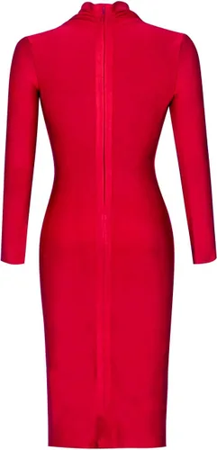 Vista 5 de UONBOX Vestido ajustado de manga larga con cuello en V profundo para mujer, drapeado hasta la rodilla