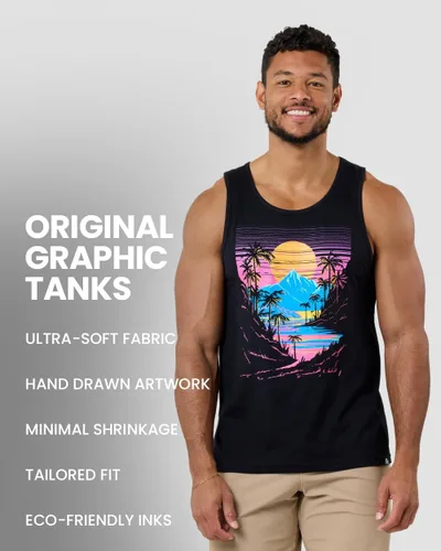 Vista 4 de INTO THE AM Camisetas sin mangas gráficas para hombre, camisetas sin mangas con ilustraciones geniales para verano, playa, ejercicio, fitness