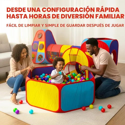 Vista 5 de Playz 5 piezas de tiendas de campaña infantiles y túneles - Piscina de pelotas para niños pequeños, canasta de baloncesto, tubos para gatear, casas