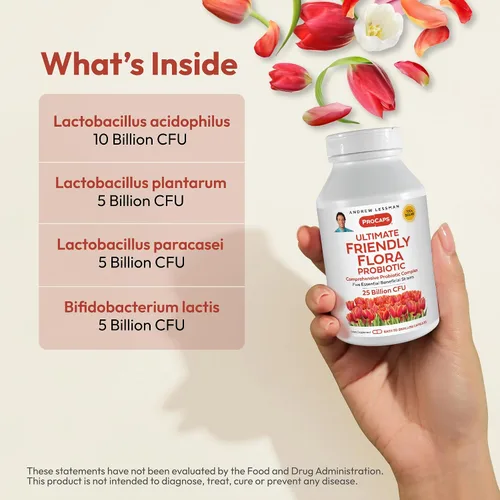 Vista 3 de ANDREW LESSMAN Ultimate Friendly Flora Probiotic 30 cápsulas – 25 mil millones de UFC, mezcla completa de cinco cepas probióticas, potente apoyo