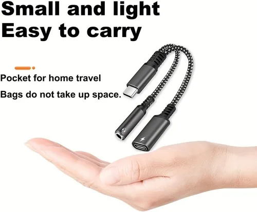Vista 5 de SHERAF Adaptador USB C a auriculares y cargador de 0.1 in, USB C 2 en 1 a conector de audio auxiliar con cable PD de carga rápida para iPhone 15/15