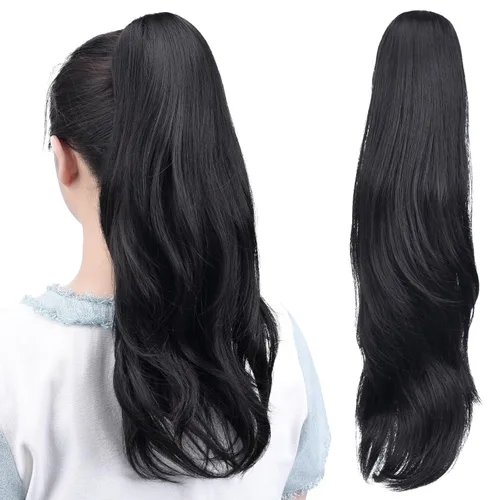 Vista 23 de Extensiones de cola de caballo, extensiones de cabello de cola de caballo con clip de garra marrón oscuro para mujer, pieza de cabello rizado