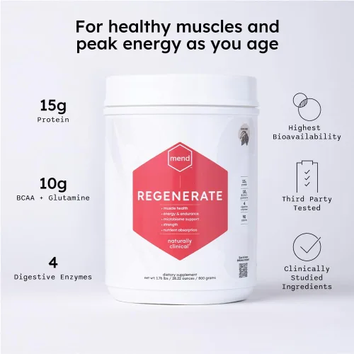 Vista 2 de MEND Regenerate, recuperación después del entrenamiento, apoyo inmunológico y suplemento nutricional deportivo para hombres y mujeres, natural, sin