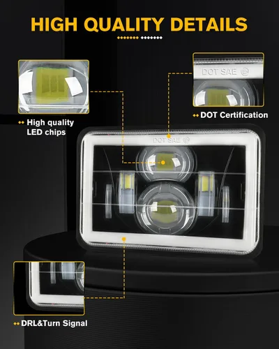Vista 5 de CO LIGHT 2 faros delanteros LED de 4 x 6, haz sellado alto/bajo aprobado por DOT, señal de giro DRL blanca y ámbar, repuesto H4651 H4652 H4656 H4666