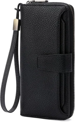 Vista 10 de GOIACII Cartera para mujer, de gran capacidad, con bloqueo RFID, para teléfono, tarjetero de embrague, cartera larga de viaje, color azul