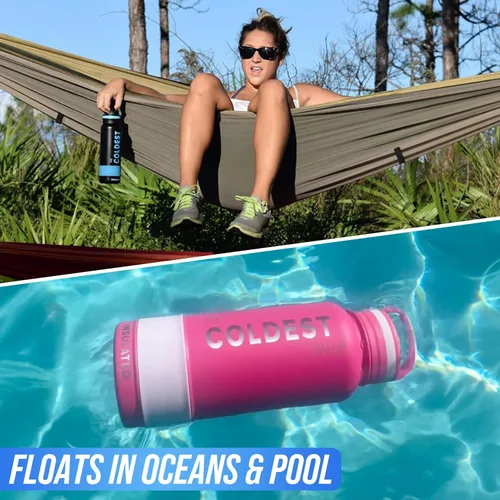 Vista 9 de Coldest Botella de agua aislada con tapa con asa, a prueba de fugas, acero inoxidable moderno aislado, triple pared, botellas deportivas, frasco