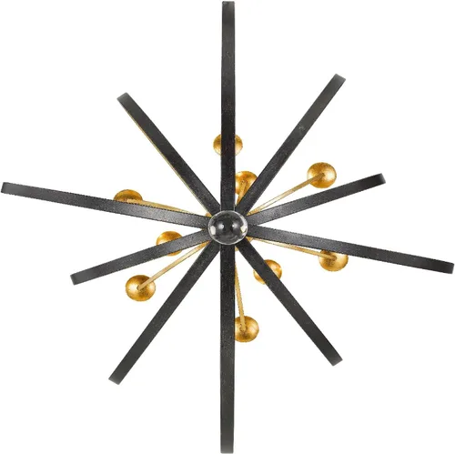 Vista 2 de Crystorama Luna - Candelabro de bronce inglés y oro antiguo con 9 luces, lámpara de techo - Candelabros para pasillo, sala de estar, vestíbulo