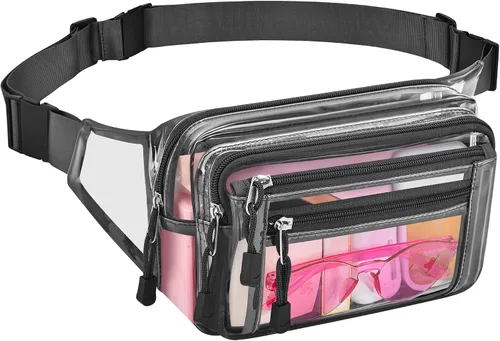 Vista 28 de Riñonera transparente aprobada por estadios para mujeres, para el trabajo, bolsa de cintura multiusos para viajes y eventos deportivos, 2 colores.