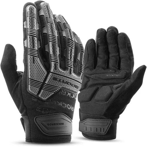Vista 9 de ROCKBROS Guantes para ciclismo de montaña con almohadilla de gel, pantalla táctil y protección de nudillos para BMX MX ATV MTB Racing, color negro