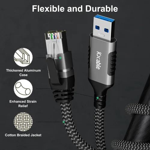 Vista 4 de Cable USB a Ethernet de 0.5 pies/6 pulgadas, USB tipo A a RJ45