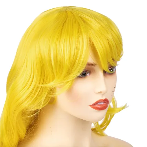 Vista 6 de Xcoser Super Mario - Peluca de princesa melocotón de 31.5in de largo, ondulada, color amarillo