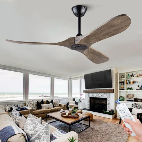 Vista 17 de Ventiladores de techo de 42 pulgadas sin luces, ventiladores de techo negros sin luces con control remoto, 3 aspas de madera maciza, ventilador