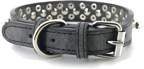 Vista 2 de Collar para perro con tachuelas, de piel sintética, con cúpula plateada, antimordeduras, ajustable, resistente, estilo punk, para perros pequeños