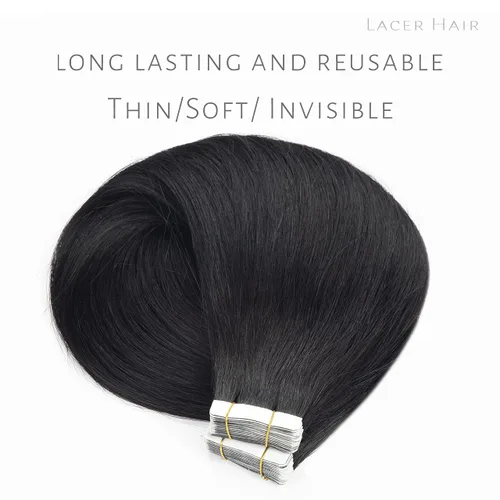 Vista 6 de Lacer Extensiones de cabello humano adhesivas de 12 pulgadas, cinta adhesiva de doble cara para extensiones de cabello de trama cutánea, 20