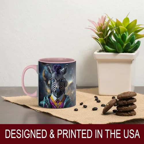 Vista 6 de Hipster Zebra Galaxy - Taza de café de animales futuristas, estética de ciberpunk de ciencia ficción, regalo moderno para amantes de la música, taza