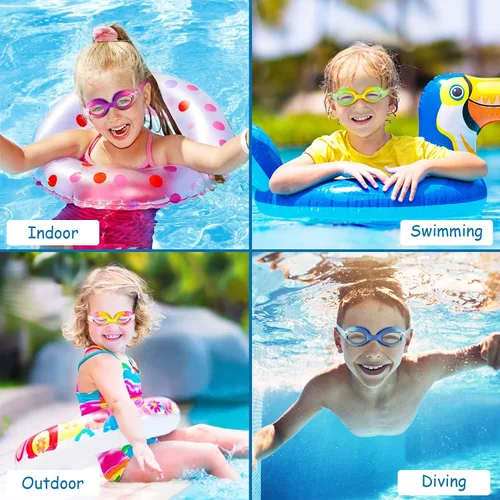 Vista 5 de COOLOO Gafas de natación para niños de 3 a 15 años, paquete de 2 gafas de natación para niños con cubierta para la nariz, sin fugas, antiniebla