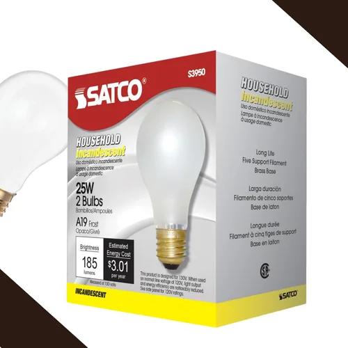 Vista 8 de Satco S3950 25W A19 - Bombillas incandescentes esmeriladas, 4 bombillas