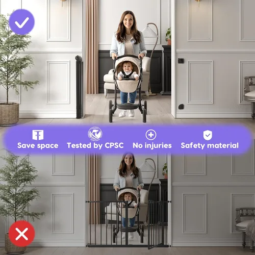 Vista 4 de Puerta retráctil para bebé, puerta de bebé para escaleras con bloqueo automático, puertas para perros para seguridad en puertas, se extiende hasta