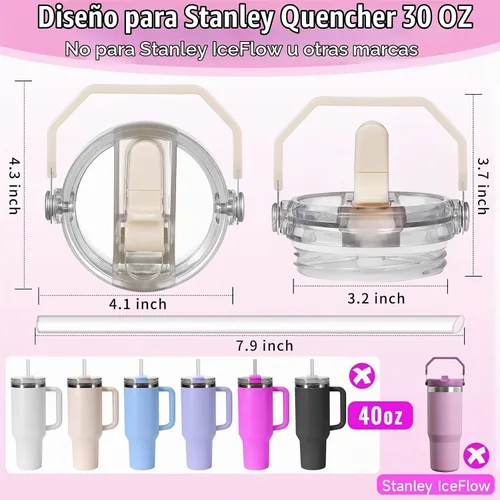 Vista 2 de Tapas con popote plegables a prueba de fugas ANTAND para reemplazo de tapa Stanley 30 oz, para accesorios de taza de vaso Stanley Quencher, tapa