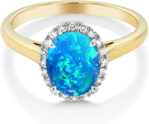 Vista 15 de Gem Stone King Anillo de compromiso ovalado de oro amarillo de 10 quilates con piedra natal y halo de diamantes Ovalado de 0.354 x 0.276 in