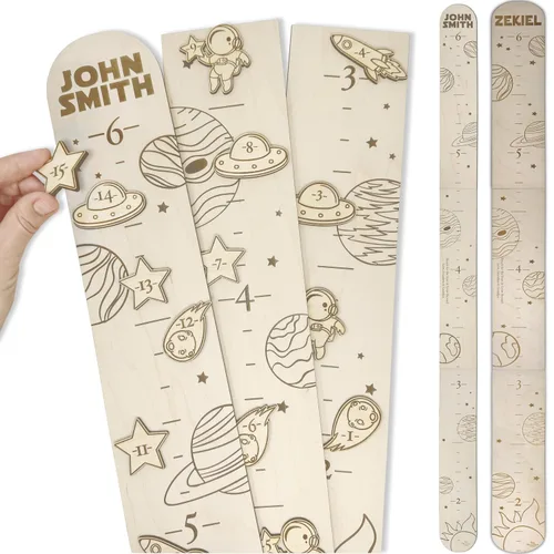 Vista 15 de Tabla de crecimiento de regla de madera personalizada para niños con marcadores de altura, tabla de crecimiento con nombre personalizado, decoración