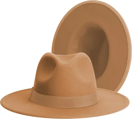 Vista 23 de Wide Brim Fedora Hats for Women & Men Classic Dress Panama Hat Adjustable Felt Hat with Band Todo beige.