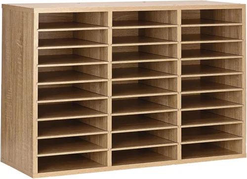 Vista 9 de AdirOffice Buzón para el aula, organizador de literatura de madera, organizador de almacenamiento de papel de construcción, clasificador de correo