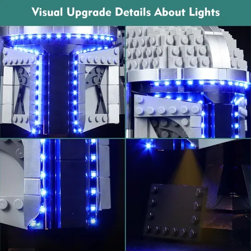 Vista 3 de VONADO Luz LED de control de luz compatible con LEGO The Mandalorian Helmet 75328 (solo luces, sin modelos), kit de iluminación creativo, accesorios