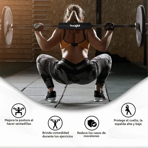 Vista 4 de Yes4All Ergonomic Foam Bar Pad, Olympic Barbell Squat & Neck Pad for Squats, Hip Thrusts & Weight Lifting Bar Negro