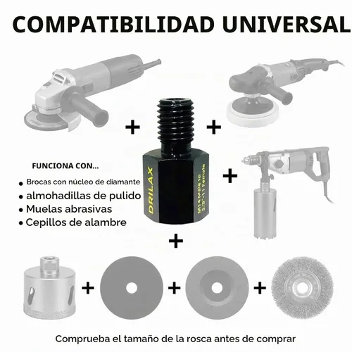 Vista 7 de Drilax Adaptador de amoladora angular M14 macho a 5/8-11 hembra, convertidor de rosca europeo a norteamericano para brocas de núcleo de diamante