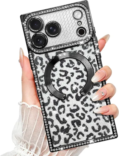 Vista 43 de Fiyart Diseñado para iPhone 16 Pro Max, Funda Compatible con MagSafe, Estampado de Guepardo, Placa de Protección de Cámara, Magnético, Brillante