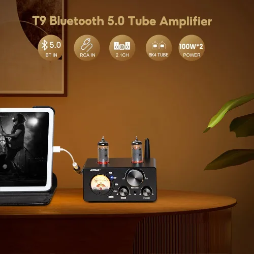 Vista 7 de AIYIMA Amplificador Bluetooth T9 200W Amplificador de alta fidelidad Digital Clase D Amplificador de potencia 2.0/2.1 Canal Tubo de vacío DAC Amp