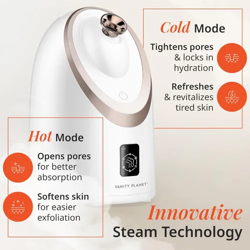 Vista 3 de Vanity Planet Senia - Vaporizador facial caliente y frío, vaporizador facial para limpieza profunda facial, aromaterapia, desintoxicante e