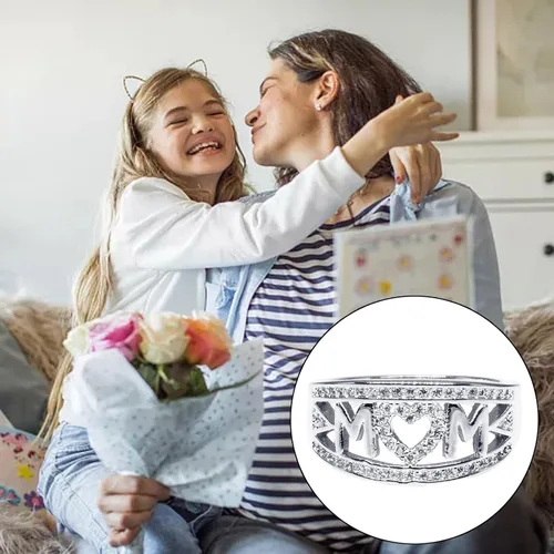 Vista 4 de Anillo de acero inoxidable chapado en oro blanco con diamantes de imitación para mujer, diseño de corazón con incrustaciones de microdiamantes