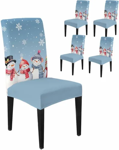 Vista 51 de Savannan - Juego de 4 fundas para sillas de árbol de Navidad, bolas de copos de nieve de color rojo invierno, fundas elásticas para sillas Parsons