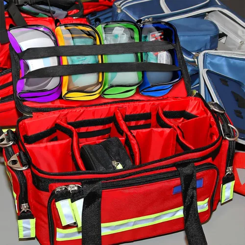 Vista 6 de Oudain 8 piezas Bolsa de primeros auxilios vacía 8 colores Bolsas de primeros auxilios portátiles Bolsa médica con cremallera y ventana transparente