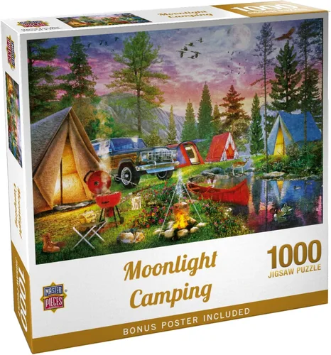 Vista 9 de MasterPieces Rompecabezas EZ Grip de 300 piezas – Moonlight Camping – 18 x 24 pulgadas