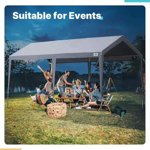 Vista 7 de ADVANCE OUTDOOR Kits de cochera de techo de metal de 10 x 20 pies, toldo de acero resistente para automóvil, garaje rígido, gris