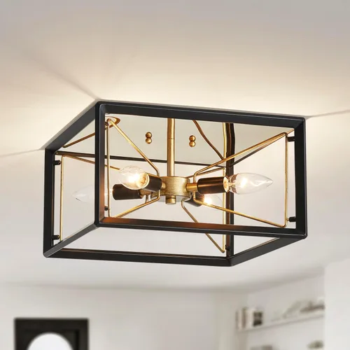 Vista 13 de AGV LIGHTING CL035S Lámpara de Techo Moderna de Montaje al Ras, Lámpara de Techo Cuadrada, Base E12 3 Luces, L12 x W12 x H7, Acabado Negro Mate
