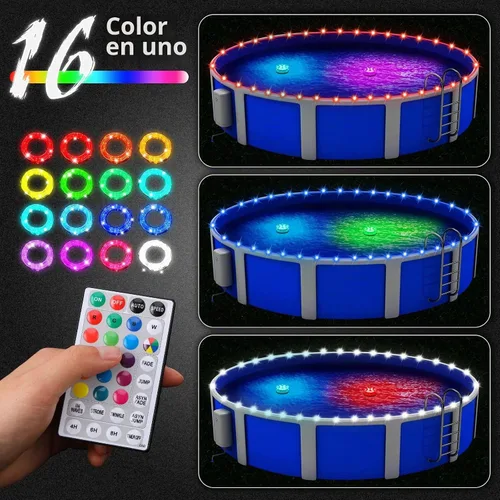 Vista 3 de Luces LED de 39.4 pies para piscinas sobre el suelo, iluminación de borde impermeable para piscinas de 12 pies, 2 paquetes de luces sumergibles