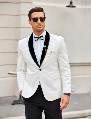 Vista 4 de COOFANDY Men's Floral Tuxedo Jacket Shawl Lapel One Button Velvet Suit Jacket Dinner Prom Party Wedding Blazer
