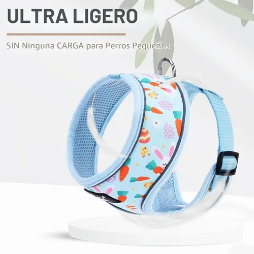 Vista 5 de PUPTECK Juego de arnés y correa de malla suave para perro, cachorro y gato, cómodo chaleco acolchado sin tirones, azul Pascua, S