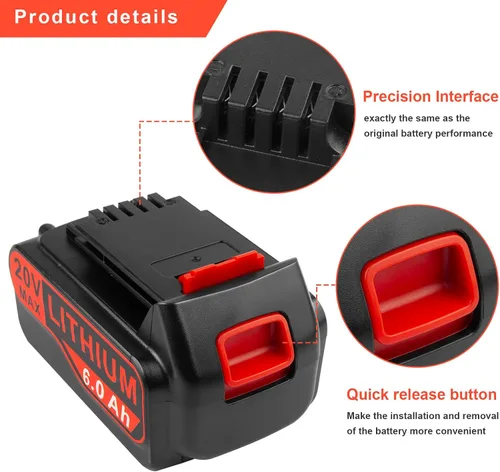 Vista 4 de Labtec LBX4020 - Paquetes de baterías de 20 V 6000 mAh compatibles con Black&Decker 20V LBXR20 LBXR20B LBXR20-OPE LBXR2020 LBXR20 LBXR20 LBX20