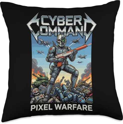 Vista 4 de Cyber Command 80s Retro Gamer Throw Pillow